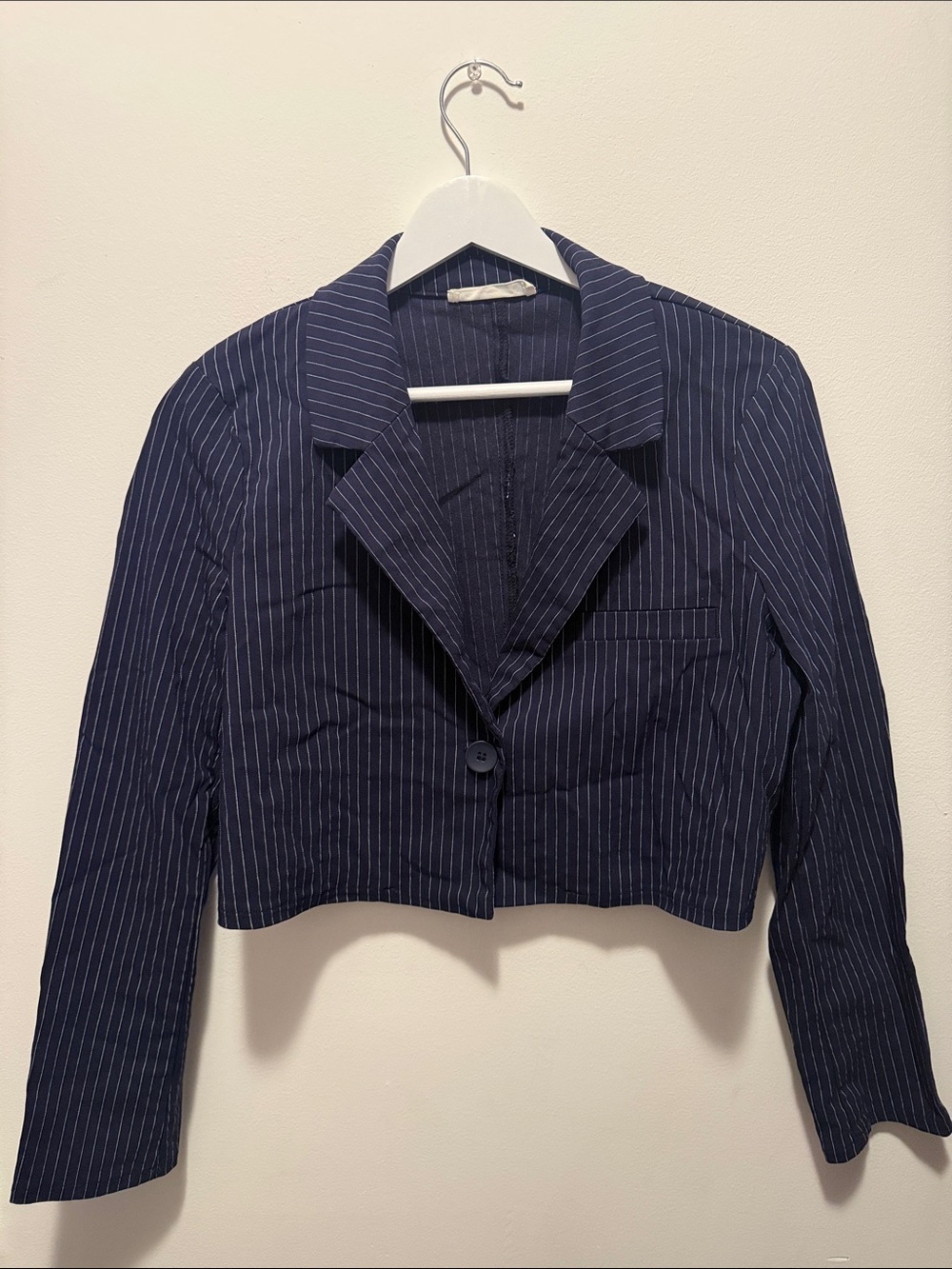 Primark Navy Pinstripe Cropped Blazer